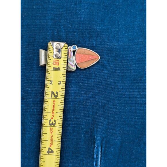 Vintage Sterling Silver .925 Abalone Corral Pendant Pink Multi Stone Abstract - Picture 4 of 4